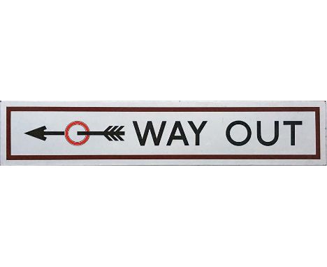 1930s/40s London Underground ENAMEL SIGN 'Way Out' with a 3-flighted arrow which suggests pre-WW2 or very early post-war. Mea