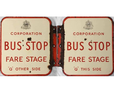Maidstone Corporation Transport enamel BUS STOP FLAG, c1950s, with the Borough's coat of arms and motto "Agriculture and Comm