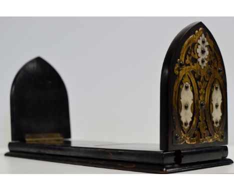 A VICTORIAN COROMANDEL WOOD BRASS MOUNTED ADJUSTABLE BOOK TROUGH     