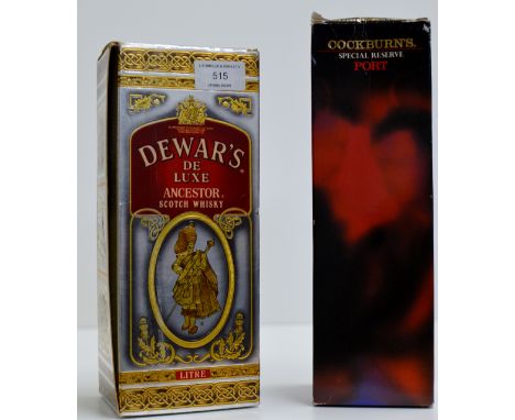 DEWAR'S DELUXE ANCESTOR SCOTCH WHISKY WITH BOX - 1 LITRE, 43.5% VOL, TOGETHER WITH A BOTTLE OF COCKBURN'S SPECIAL RESERVE POR