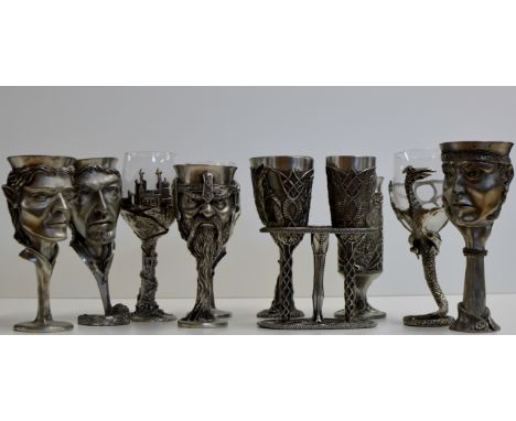 A COLLECTION OF 11 ROYAL SELANGOR CAST PEWTER CHARACTER GLASSES FROM THE LORD OF THE RINGS INCLUDING ARWEN & ARAGORN, LEGOLAS