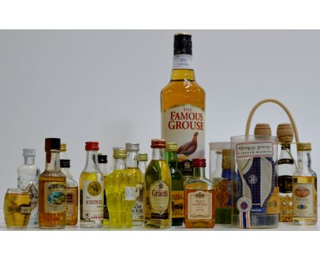22 VARIOUS ALCOHOL MINIATURES & A BOTTLE OF THE FAMOUS GROUSE FINEST SCOTCH WHISKY - 70CL, 40% VOL     
