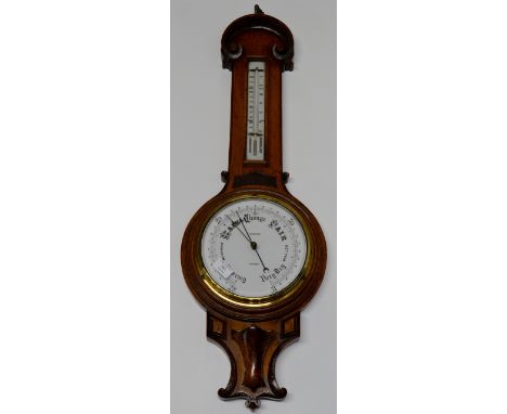 35½" VICTORIAN OAK CASED COMBINATION BAROMETER THERMOMETER BY JOHN BOYD, GLASGOW     