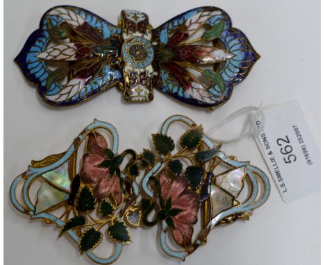 2 EARLY 20TH CENTURY CHAMPLEVÉ ENAMEL ON GILT METAL NURSES BUCKLES     