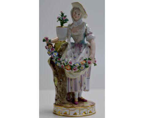7" 19TH CENTURY MEISSEN PORCELAIN FIGURINE ORNAMENT "LADY WITH A FLORAL SASH"     