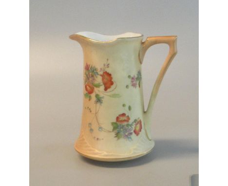 Royal China works Worcester blush ivory hand painted floral and foliate single handled jug, shape no. G900.(B.P. 21% + VAT) 
