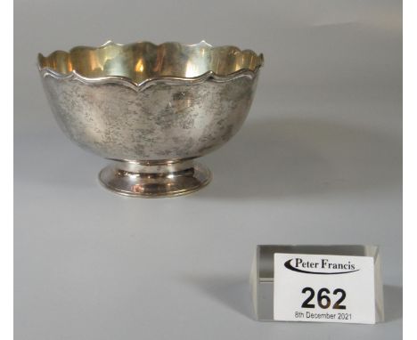 Early 20th Century silver Chinese export pedestal bowl with waved edge and initials, marked to the base WH90. 8.2 troy ozs ap