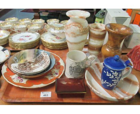 Tray of assorted items to include: Royal Doulton plate decorated in gilt and orange with cottage garden floral vignettes, a R