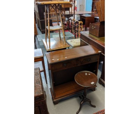 Collection of furnishing items to include; early 20th Century oak lamp table with under drawer, bamboo lamp table, reproducti