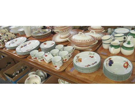 Three trays of Royal Worcester 'Evesham Vale' design tea and dinnerware items to include; cereal bowls, various plates, mugs,