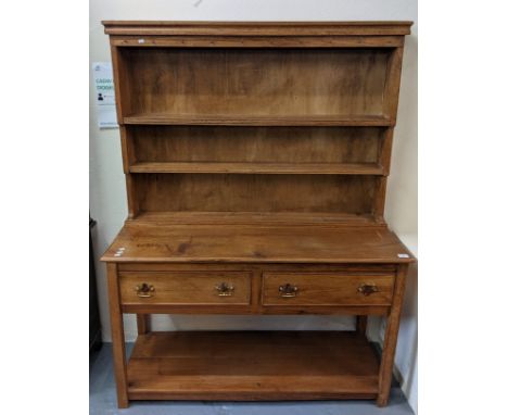 Modern oak two drawer pot board dresser with two shelf rack. 122cm wide approx. (B.P. 21% + VAT)