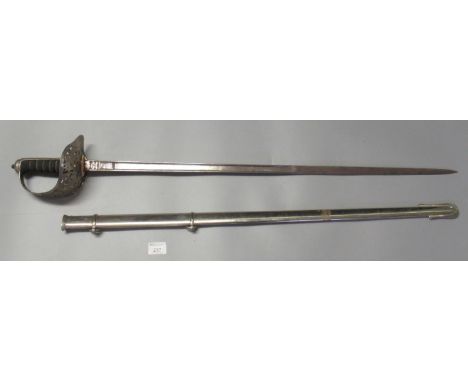 Queen Elizabeth II military officers sword by Wilkinson Sword, having sharkskin wire bound grip and pierced guard. Together w