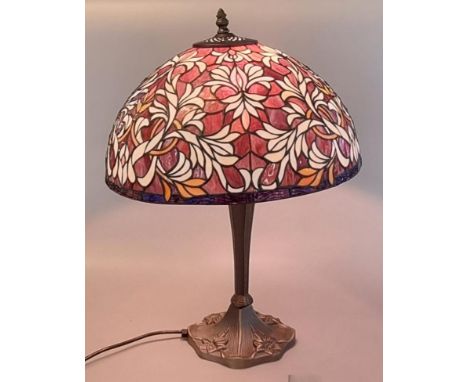Large modern Tiffany style table lamp, the bronzed base with foliate leaded type shade. 57cm high approx.(B.P. 21 + VAT) 