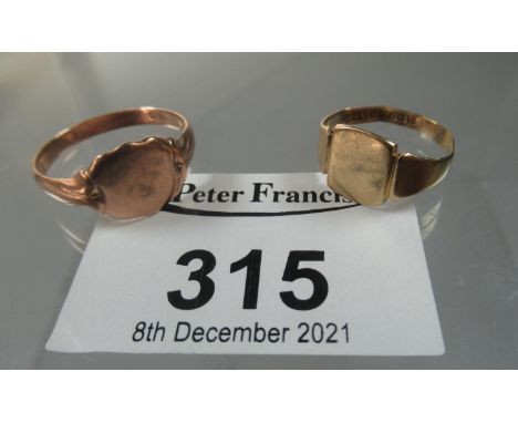 Two 9ct gold signet rings.  Ring size K&1/2 and P&1/2.  Approx weight 3.75 grams.(B.P. 21% + VAT) 