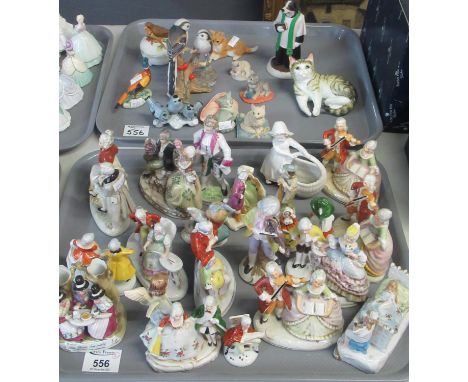 Two trays of assorted figurines to include: a selection of Continental figurines, German, Austrian etc and a number of animal