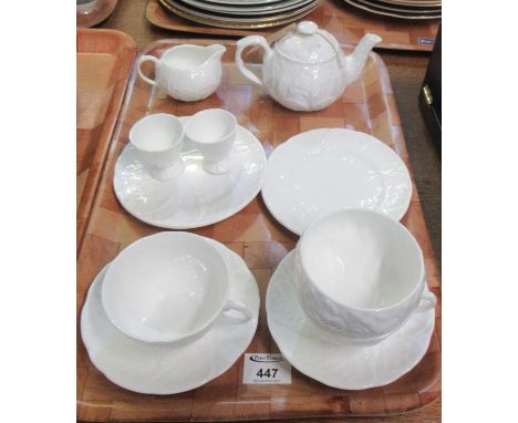 Tray of Wedgwood English bone china 'Countryware' design breakfast set to include; a small teapot, milk jug, sucrier, two tea