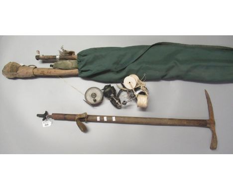 Collection of vintage split cane and other fishing rods, together with a vintage ice pick or alpenstock.(B.P. 21% + VAT) 