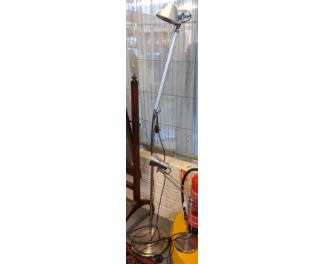 Modern silver finish anglepoise table lamp, together with another silver finish anglepoise type standard lamp, with shades. (