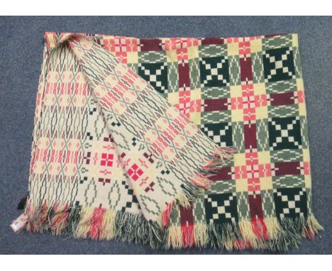 Vintage woollen yellow ground fringed edge Welsh tapestry blanket with Derw label. (B.P. 21% + VAT)221x164cm approx. with fri