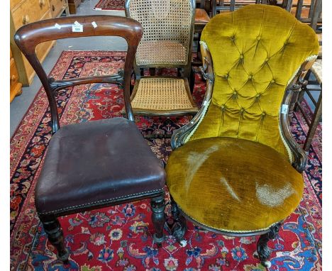 Pretty Victorian show frame button backed nursing chair with foliate moulded decoration on ceramic casters, together with a m