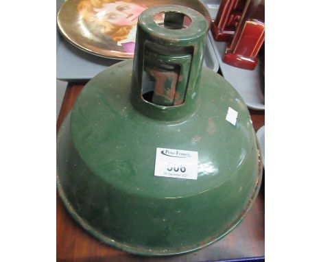 Three vintage 'Revo' green enamelled light shades. (B.P. 21% + VAT) 