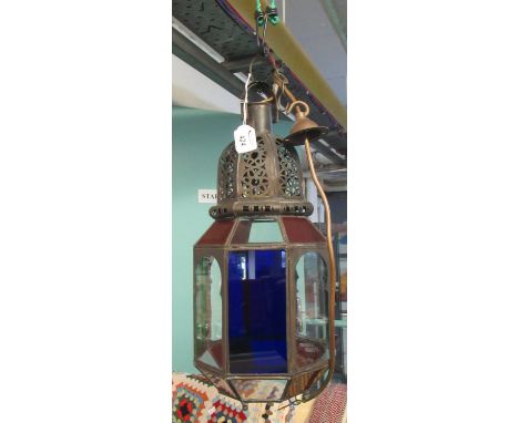 Modern multi-coloured metal and glass lantern ceiling light fitting.(B.P. 21% + VAT) 