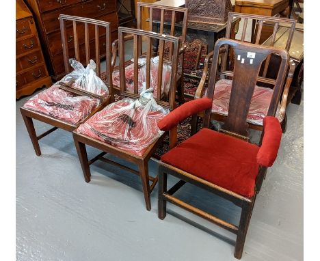 Set of four 19th Century mahogany stick back dining chairs with drop in seats (2+2) (4). Together with a Queen Anne style din