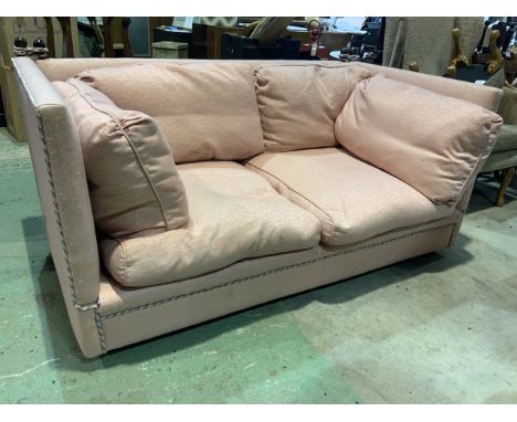 A Knowle style double drop end two seater sofa with feather filled cushions. (a.f) W:168cm x D:90cm x H:83cm