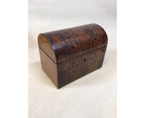A  nineteenth century wooden inlaid tea caddy W:18cm x D:11cm x H:14cm