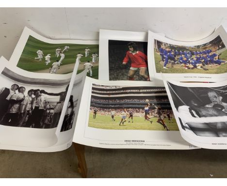 A collection of fifteenth sporting iconic moment photographs. Andrew Flintoff, Jonny Wilkinson, Pele, George Best, Henry Copp