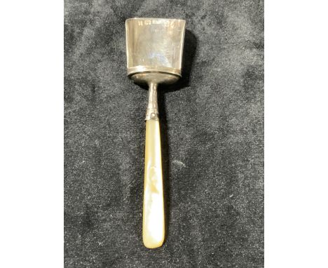 A Georgian silver caddy spoon with mother of pearl handle, Cocks and Bettridge Birmingham 1809.