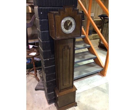 A scratch built Grandmother case with a Smiths mantle clock to interiorW:28cm x H:139cm