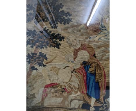 A Victorian Breton Woodwork tapestry religious allegorical scend 58x46cm framed and glazedLocationIf there is no condition re