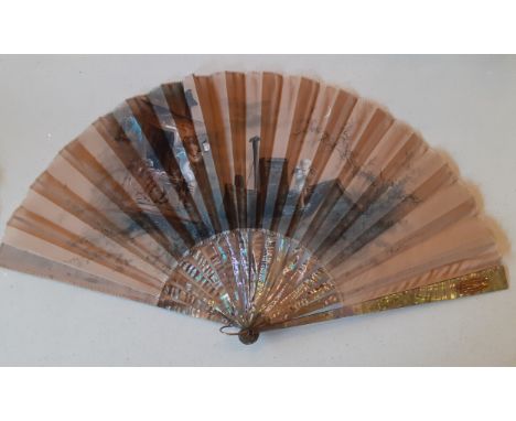 A late 19th Century Houghton fan having 18 mother of pearl guards and sticks signed F.Houghton (Francis, well known fan-paint