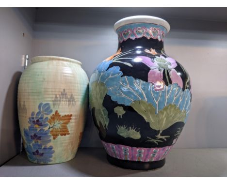 Oriental inspired and English china and ceramics to include a converted crackle glazed table lamp, a Royal Copenhagen vase de