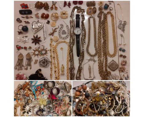 A large quantity of costume jewellery to include vintage and High Street items, a silver and turquoise necklace with floral a