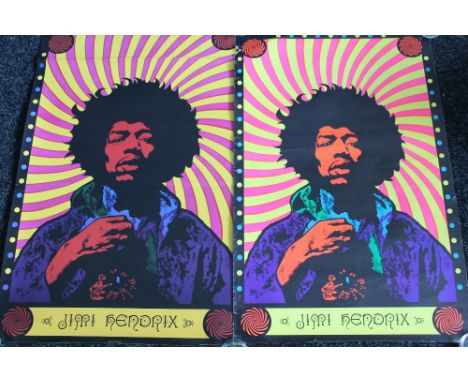 JIMI HENDRIX - early 70's psychedelic Jimi Hendrix poster (22" x 34" - some light tears and loss at edges) and a reproduction