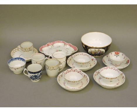 A collection of Factory Y and New Hall items, tea bowls, cups, saucers, teapot stand, etc