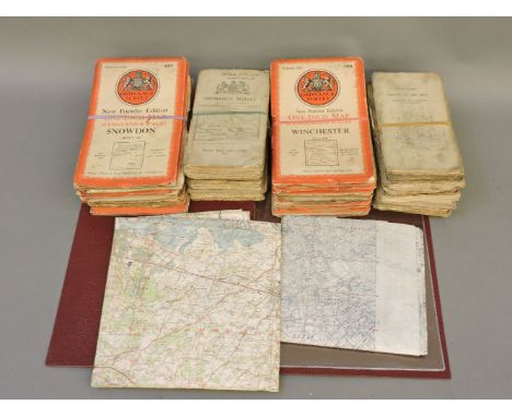A collection of Ordnance Survey folding maps, pre- and post-war, two further maps of Chatham and Maidstone, and a restricted 