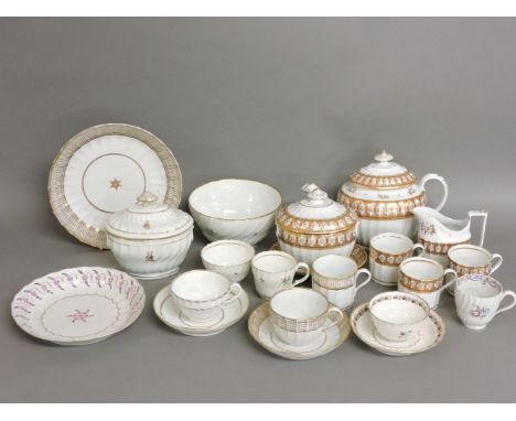 A part Coalport moulded teaset, circa 1800, comprising a teapot, sucrier and cover, milk jug, tray and three cans, other moul