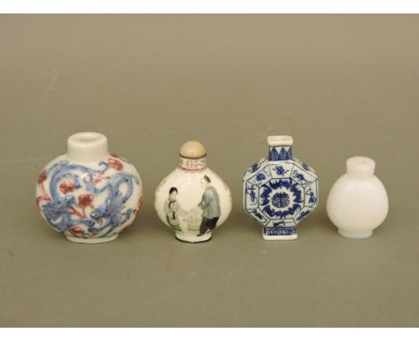 Four Chinese snuff bottles, ceramic and hardstone, tallest 6.5cm
