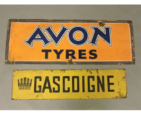 Two enamel advertising signs, 'Avon Tyres' and 'Gascoigne'