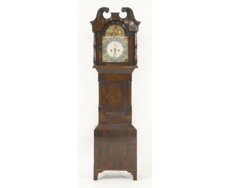 A 19th century mahogany eight day longcase clock, with a painted arched dial, dial 11½in, 192cm high, comes with pendulum, ke