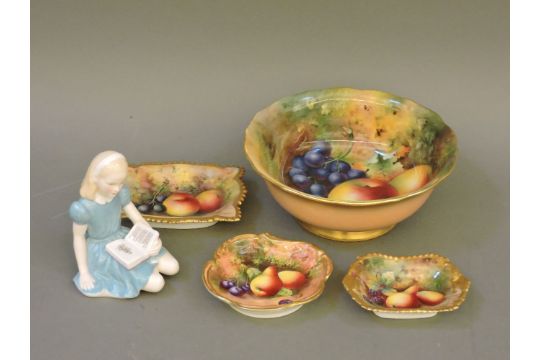 A Royal Worcester fruit bowl, decorated by H Ayrton, with apples and ... A Royal Worcester fruit bowl, decorated by H Ayrton, with apples and ...