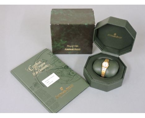 A ladies 18ct gold Audemars Piguet Royal Oak Offshore quartz bracelet watch, with diamond dot mother of pearl dial and diamon