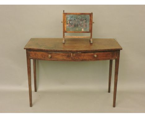 A 19th century mahogany bow fronted side table, with a single frieze drawer on square tapering legs, 107cm wide, and a toilet