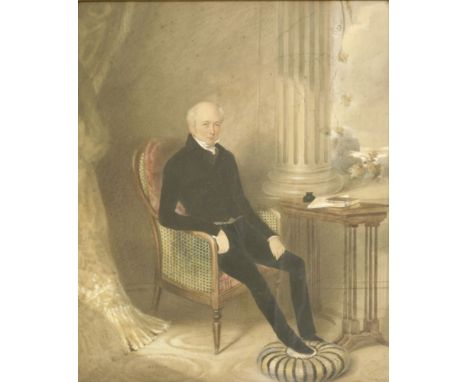 W... S... Hunt (19th century)PORTRAIT OF CAPTAIN WILLIAM LOWE, SEATED, FULL LENGTH, IN AN INTERIORSigned and dated 1844 l.l.,