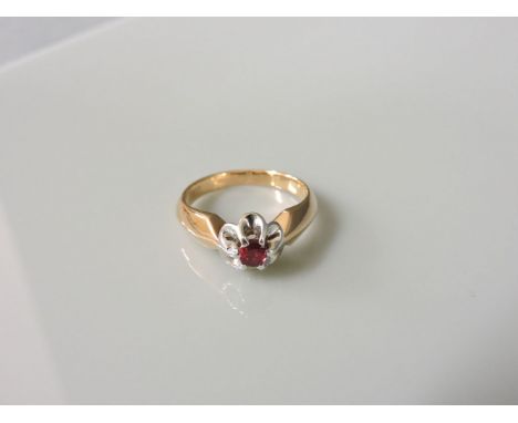 A Russian single stone synthetic ruby ring, with Russian standard marks for 0.583