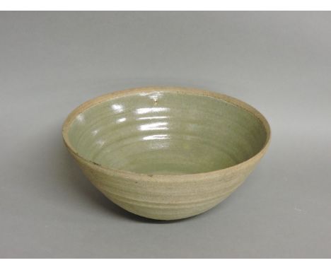 A studio pottery bowl, with green interior, by David Leach, impressed mark, 24cm diameter, 10cm high