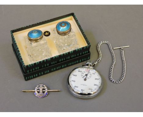 A pair of Norwegian silver and enamel salts, in original cardboard box, inscribed 'Norway Crown Jewellery', each stamped 'Ste